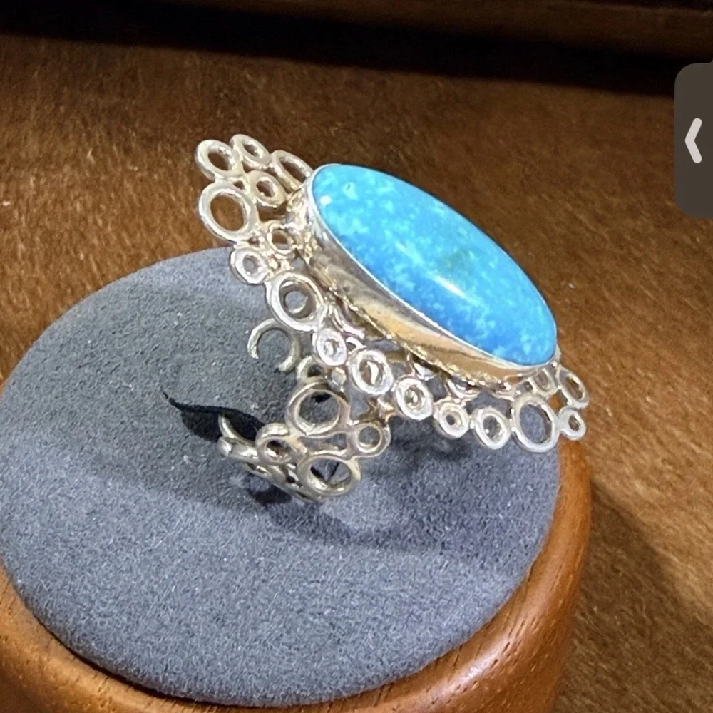 925, Sterling Jay King DTR Statement Turquoise Ring w Circle Setting Sz 10.5 - Picture 2 of 10